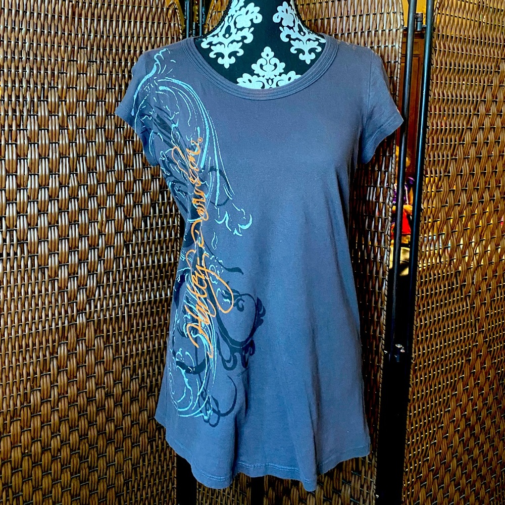 Harley Davidson grey women’s size small top with orange and white accents